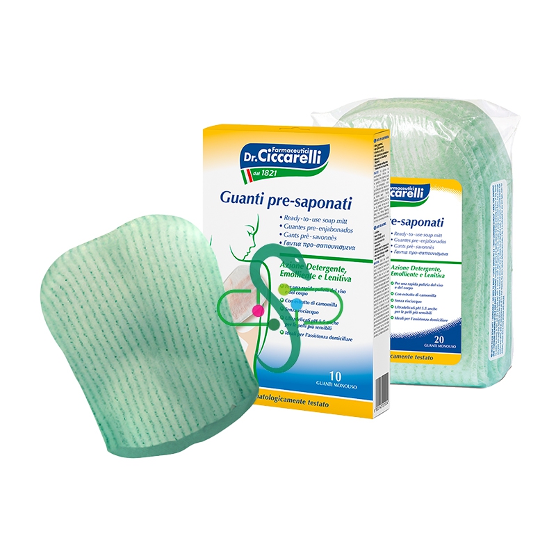 Dottor Ciccarelli Linea Igiene Corpo Guanti Pre-Saponati Detergenti 10 Pezzi